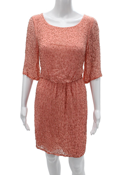 Alice + Olivia Women Pink Silk Blouson Dress Scoop Neck Zip Mini Size L