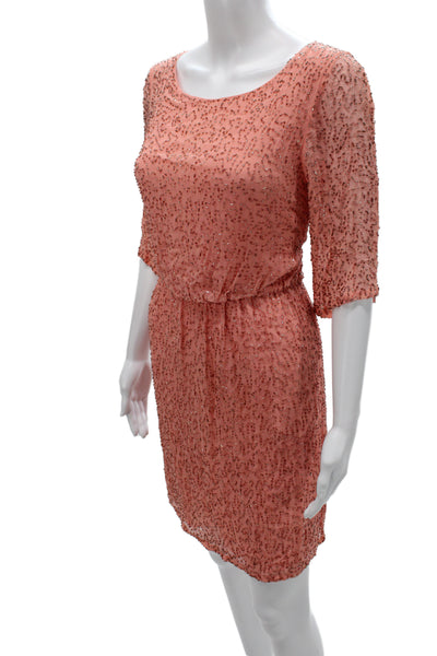 Alice + Olivia Women Pink Silk Blouson Dress Scoop Neck Zip Mini Size L