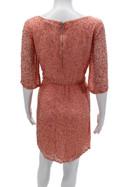 Alice + Olivia Women Pink Silk Blouson Dress Scoop Neck Zip Mini Size L