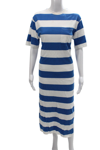 Xirena Womens T-Shirt Dress Blue Striped Cotton Short Sleeve Long Size S
