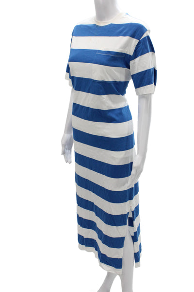 Xirena Womens T-Shirt Dress Blue Striped Cotton Short Sleeve Long Size S