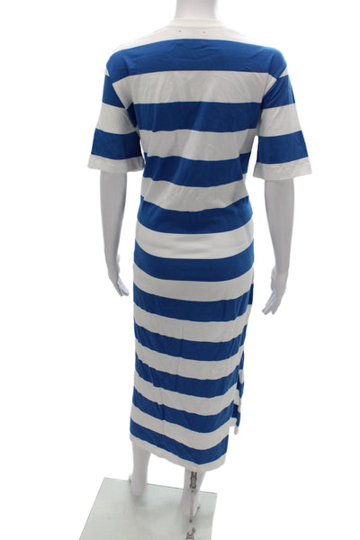 Xirena Womens T-Shirt Dress Blue Striped Cotton Short Sleeve Long Size S