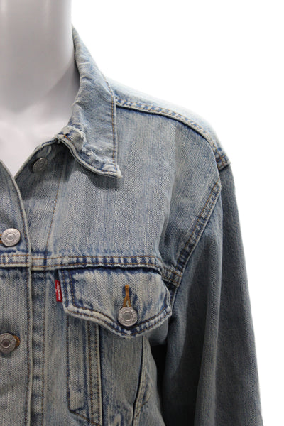 Levis Women Blue Cotton Basic Jacket Long Sleeve Button Size M