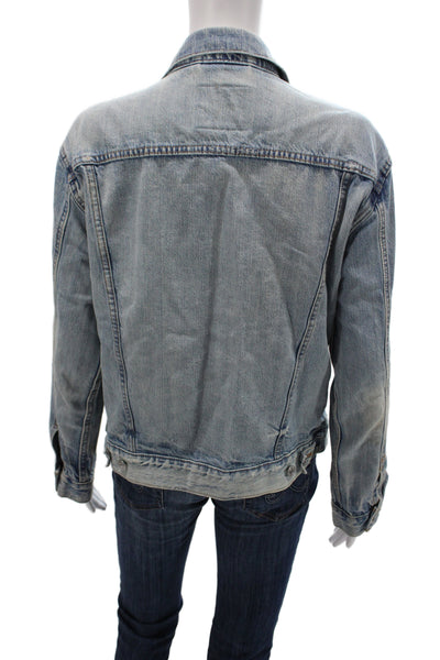 Levis Women Blue Cotton Basic Jacket Long Sleeve Button Size M