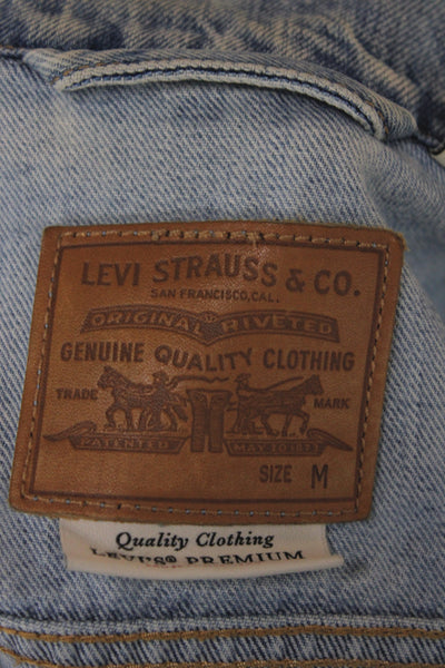 Levis Women Blue Cotton Basic Jacket Long Sleeve Button Size M