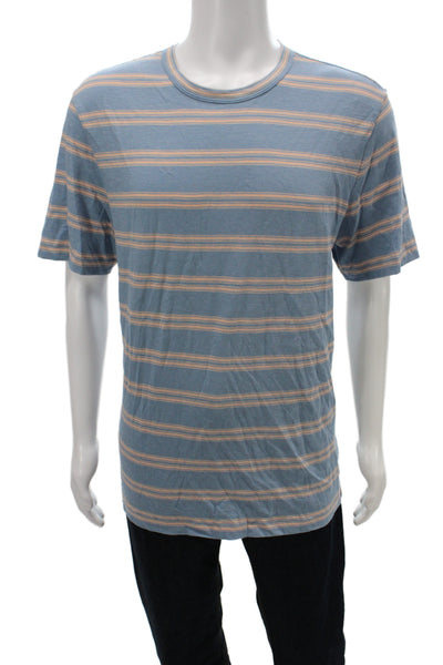 Faherty Mens Basic Blue Striped Crew Neck T-Shirt Size L