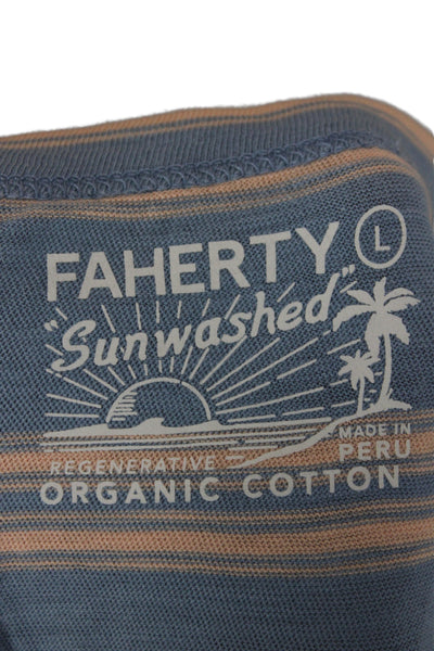 Faherty Mens Basic Blue Striped Crew Neck T-Shirt Size L