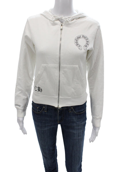 Chrome Hearts Womens White Full Zip Gothic Cotton High Neck Hoodie Size S