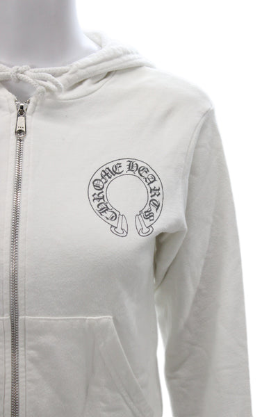 Chrome Hearts Womens White Full Zip Gothic Cotton High Neck Hoodie Size S
