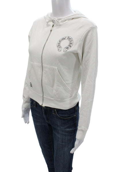 Chrome Hearts Womens White Full Zip Gothic Cotton High Neck Hoodie Size S