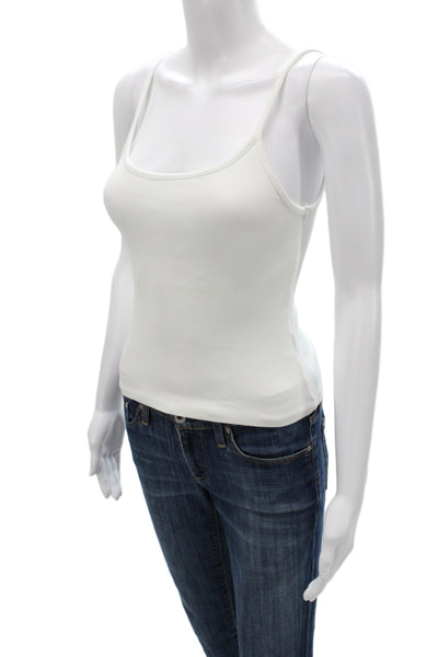 Donni Women Basic Scoop Neck White Sleeveless Cotton Blend Tank Pullover Size XS