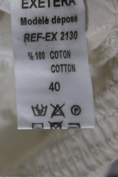 Exetera Women Cropped V-Neck Geometric Blouse 3/4 Sleeve White Size 40