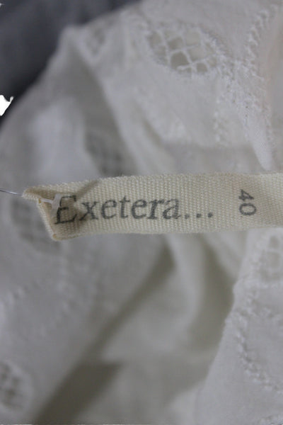 Exetera Women Cropped V-Neck Geometric Blouse 3/4 Sleeve White Size 40