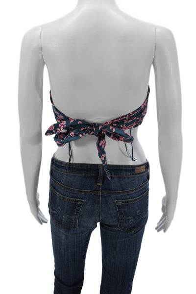 Free People Women Cropped Floral Off Shoulder Cotton Blouse Blue Size S