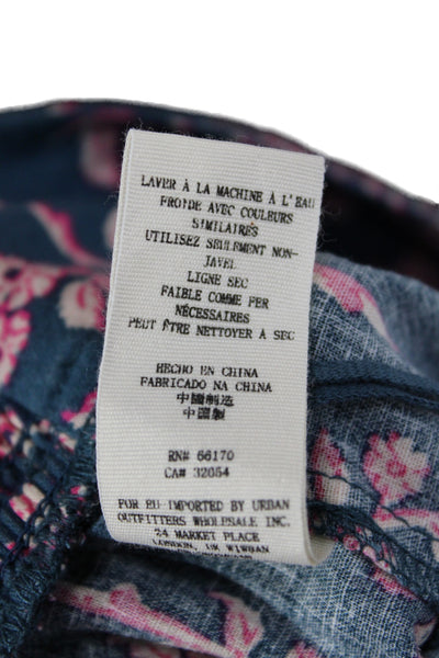 Free People Women Paperbag Floral Linen Blend Blue Tie Waist Shorts Size S