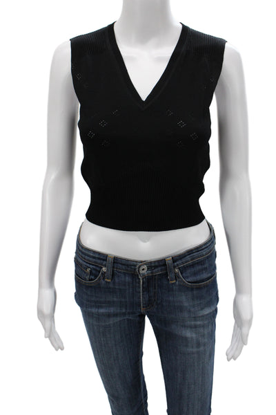 Max & Co Women Vest Black V Neck Geometric Sleeveless Size S