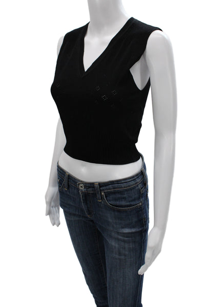 Max & Co Women Vest Black V Neck Geometric Sleeveless Size S