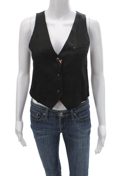 Max & Co Womens Sleeveless Linen Button Vest Black Size 2