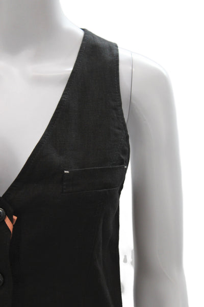 Max & Co Womens Sleeveless Linen Button Vest Black Size 2