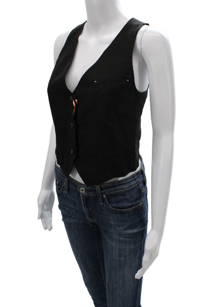 Max & Co Womens Sleeveless Linen Button Vest Black Size 2