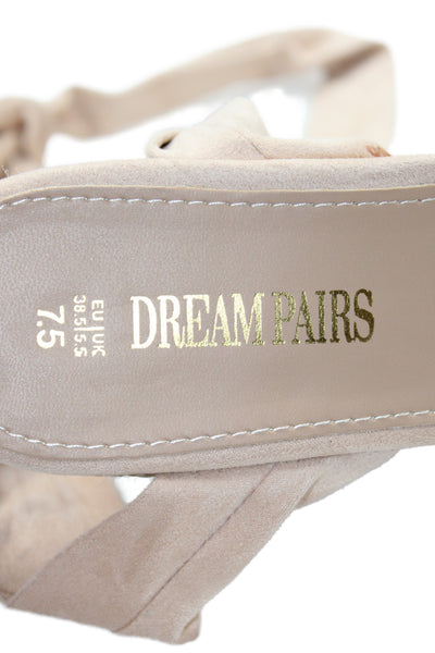 Dream Pairs Womens Suede Tied Wedge Sandals Beige Size 7.5