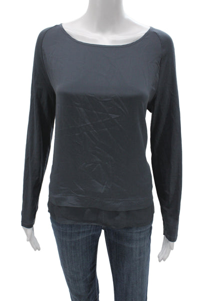 Luisa Cerano Womens Black Silk Scoop Neck Basic Blouse Long Sleeve Size 8