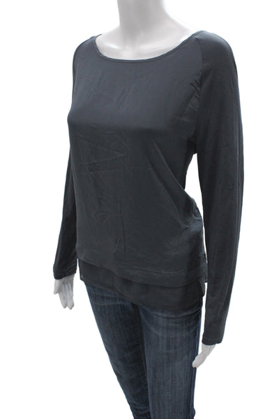Luisa Cerano Womens Black Silk Scoop Neck Basic Blouse Long Sleeve Size 8