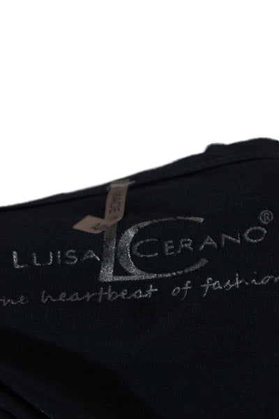 Luisa Cerano Womens Black Silk Scoop Neck Basic Blouse Long Sleeve Size 8