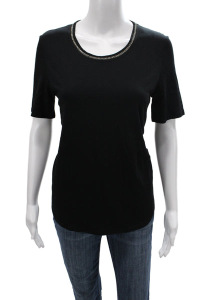 Gerard Darel Women Basic Black Short Sleeve Round Neck T-Shirt Size 1