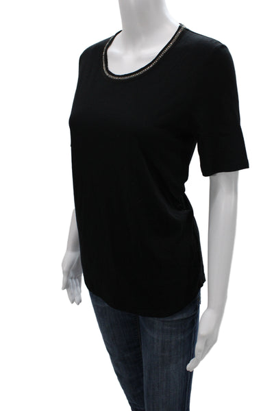 Gerard Darel Women Basic Black Short Sleeve Round Neck T-Shirt Size 1