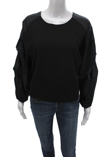 Leo & Ugo Womens Basic Black Blouse Round Neck Pullover 3/4 Sleeve Size 2