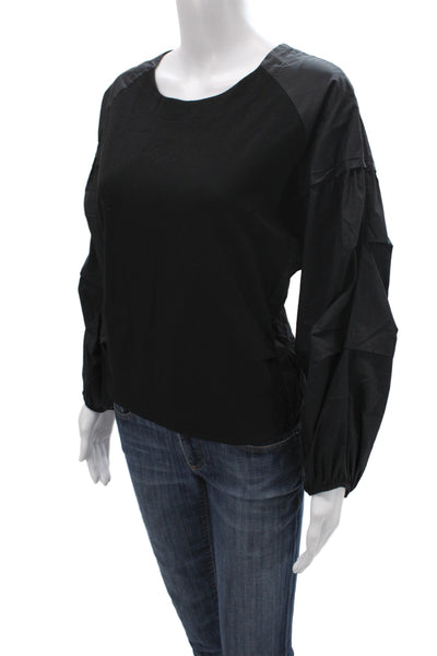 Leo & Ugo Womens Basic Black Blouse Round Neck Pullover 3/4 Sleeve Size 2