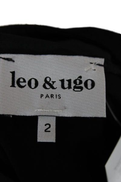 Leo & Ugo Womens Basic Black Blouse Round Neck Pullover 3/4 Sleeve Size 2