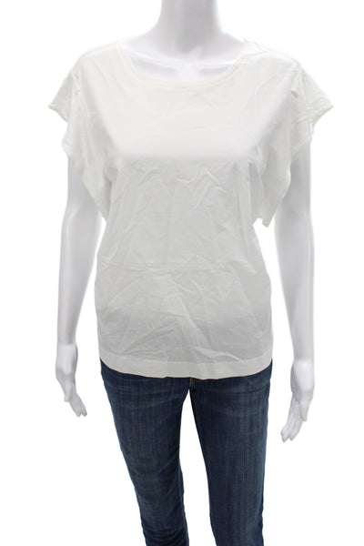 Luisa Cerano Womens Basic White Cotton T-Shirt Short Sleeve Round Neck Size 8