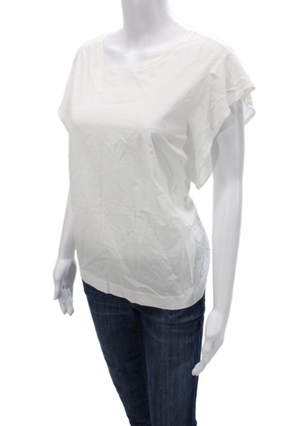 Luisa Cerano Womens Basic White Cotton T-Shirt Short Sleeve Round Neck Size 8