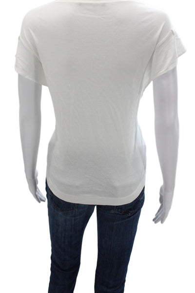 Luisa Cerano Womens Basic White Cotton T-Shirt Short Sleeve Round Neck Size 8