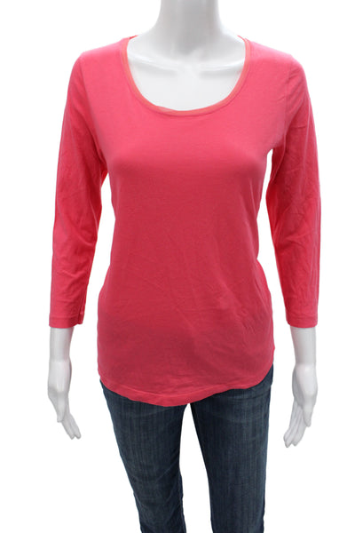 Gerard Darel Women Pink Cotton Scoop Neck 3/4 Sleeve Basic T-Shirt Size 1