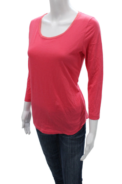 Gerard Darel Women Pink Cotton Scoop Neck 3/4 Sleeve Basic T-Shirt Size 1