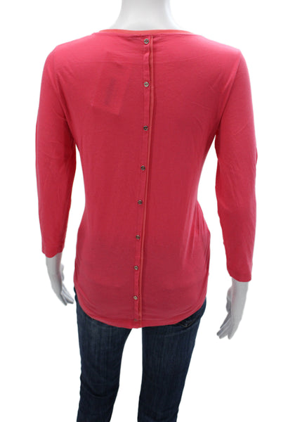Gerard Darel Women Pink Cotton Scoop Neck 3/4 Sleeve Basic T-Shirt Size 1