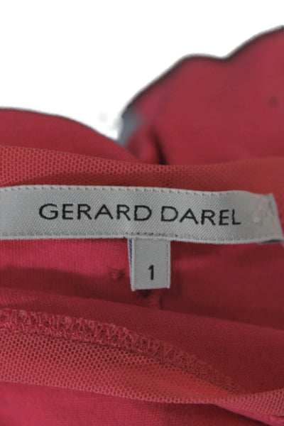 Gerard Darel Women Pink Cotton Scoop Neck 3/4 Sleeve Basic T-Shirt Size 1