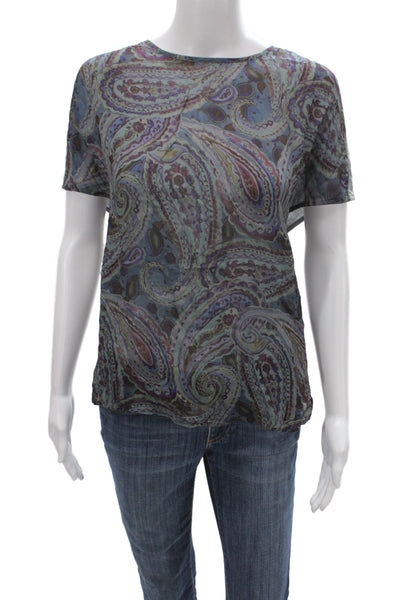 Luisa Cerano Womens Jersey Paisley T Shirt Gray Round Neck Sleeveless Size 8