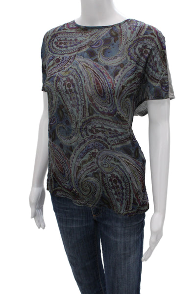 Luisa Cerano Womens Jersey Paisley T Shirt Gray Round Neck Sleeveless Size 8