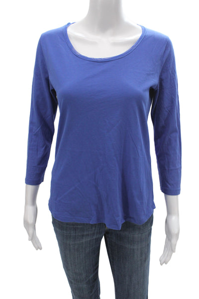 Gerard Darel Women Basic Scoop Neck Button 3/4 Sleeve Blue Viscose Tee Size 1