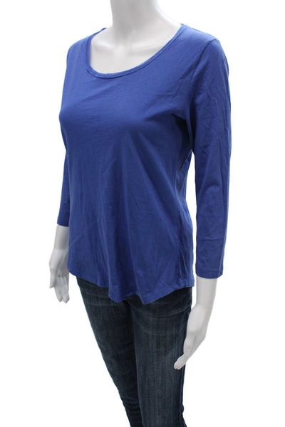 Gerard Darel Women Basic Scoop Neck Button 3/4 Sleeve Blue Viscose Tee Size 1