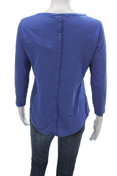 Gerard Darel Women Basic Scoop Neck Button 3/4 Sleeve Blue Viscose Tee Size 1