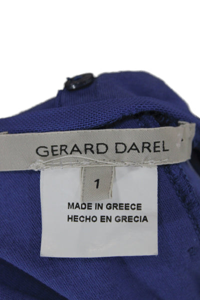 Gerard Darel Women Basic Scoop Neck Button 3/4 Sleeve Blue Viscose Tee Size 1