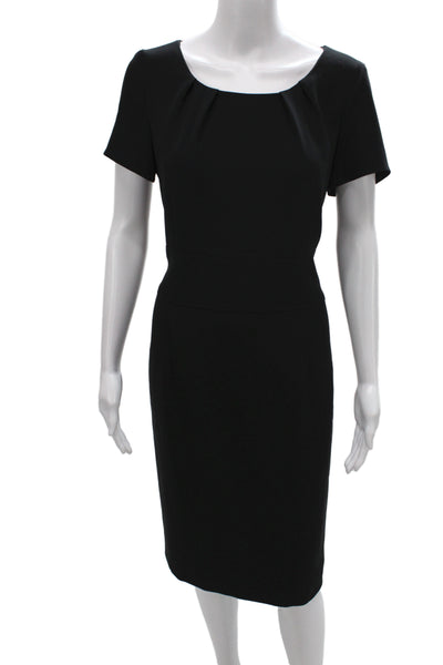 BASLER Women Sheath Black Midi Dress Scoop Neck Zip Short Sleeve Size 38