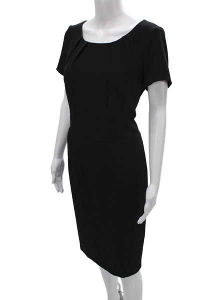 BASLER Women Sheath Black Midi Dress Scoop Neck Zip Short Sleeve Size 38