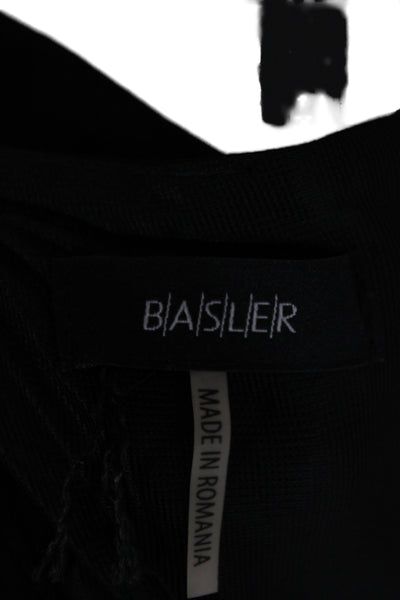 BASLER Women Sheath Black Midi Dress Scoop Neck Zip Short Sleeve Size 38