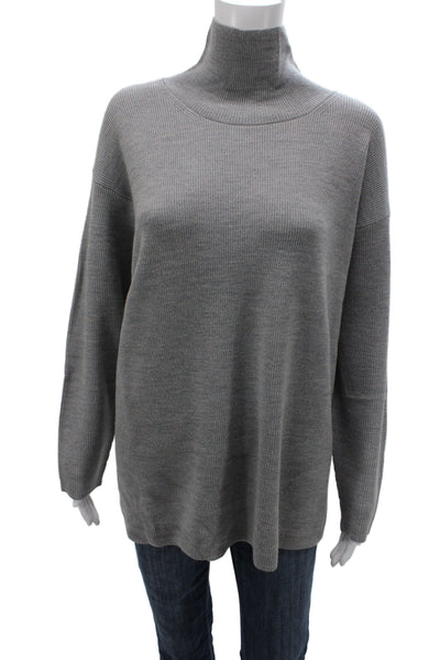 Eileen Fisher Womens Gray Merino Pullover Mock Neck Size XL
